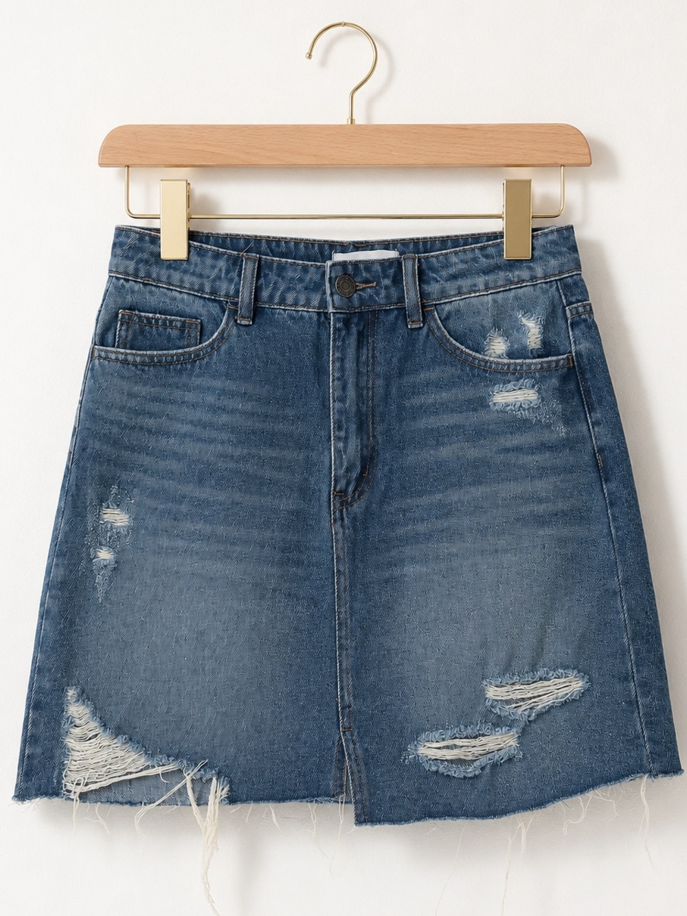 VERVET LOS ANGELES CLAUDIA DENIM DISTRESSED JEAN SKIRT SZ M - Picture 2 of 4